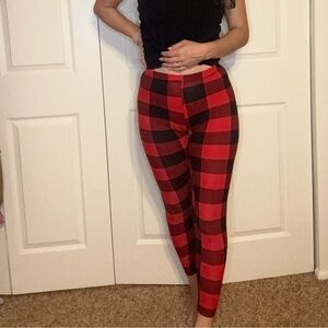 Plaid red fall leggings